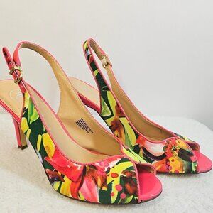 Mootsies Tootsies | Alyson Tropical Floral Peep Toe Sling Back‎ Heels Size 8.5